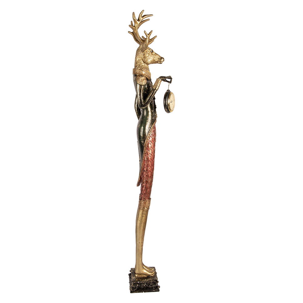 Clayre & Eef   | Decoratie Hert met klokje Goudkleurig Groen 12x16x87 cm | 5PR0200