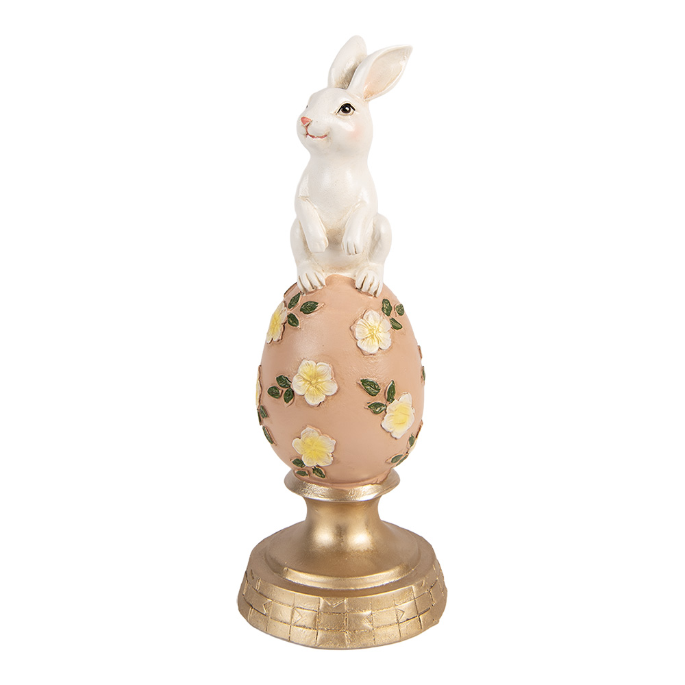 Clayre & Eef   | Decoratie Konijn op ei Wit Roze &oslash; 10x26 cm | 6PR5957