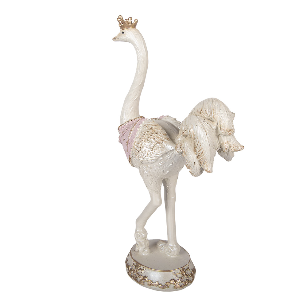 Clayre & Eef   | Decoratie Struisvogel Wit Roze 23x11x41 cm | 6PR5993