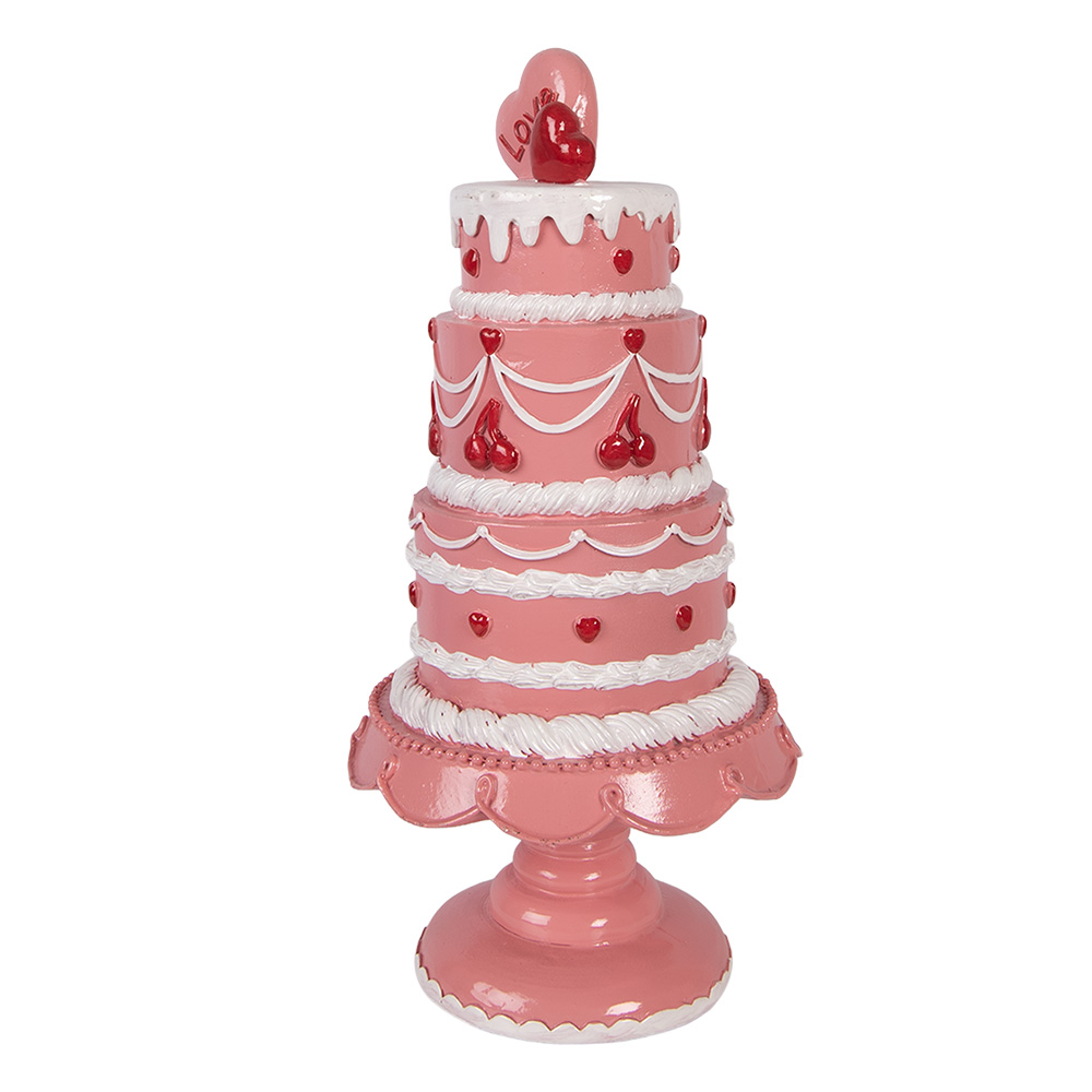 Clayre & Eef   | Decoratie taart Roze Wit &oslash; 16x33 cm | 6PR6061