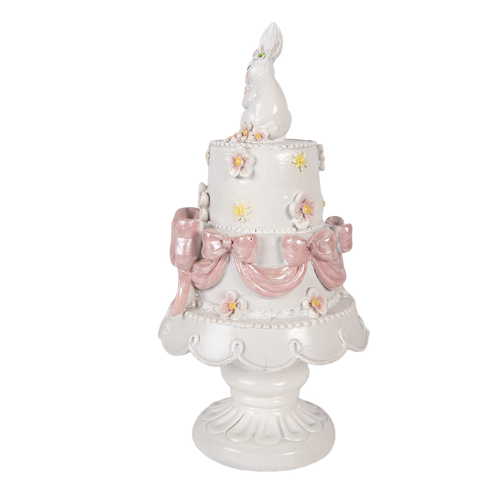 Clayre & Eef   | Decoratie taart Wit Roze &oslash; 15x29 cm | 6PR6063