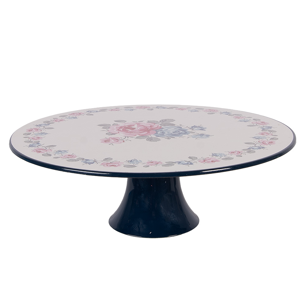 Clayre & Eef   | Taartplateau op voet Beige Blauw &oslash; 29x10 cm | 66436