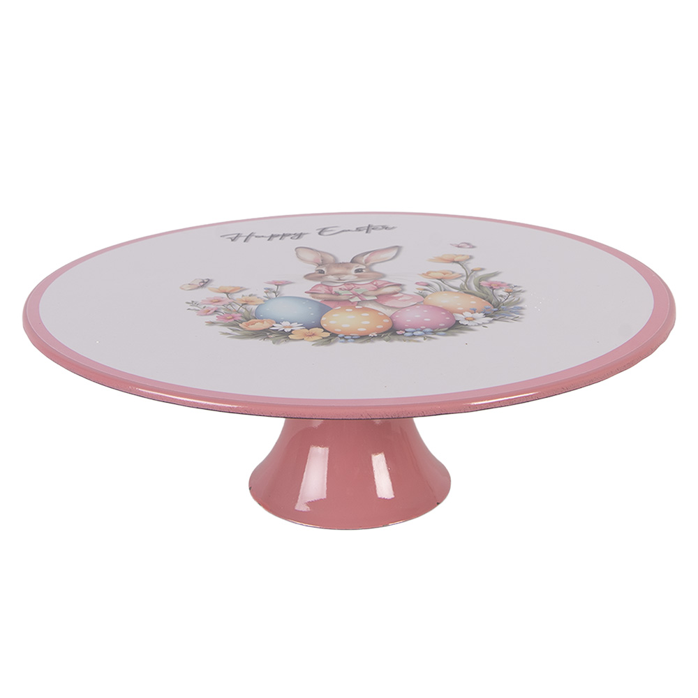 Clayre & Eef   | Taartplateau op voet Wit Roze &oslash; 29x10 cm | 66437