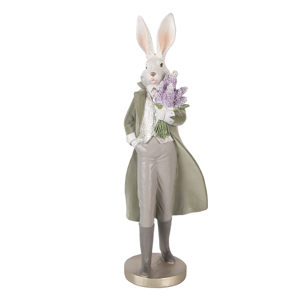 Clayre & Eef   | Decoratie Konijn Wit Groen 17x15x53 cm | 6PR5997