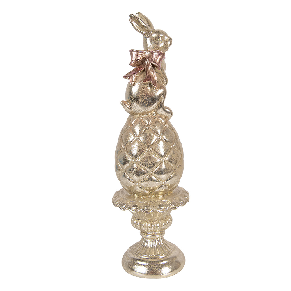 Clayre & Eef   | Decoratie Konijn op ei Goudkleurig Roze &oslash; 8x28 cm | 6PR6066