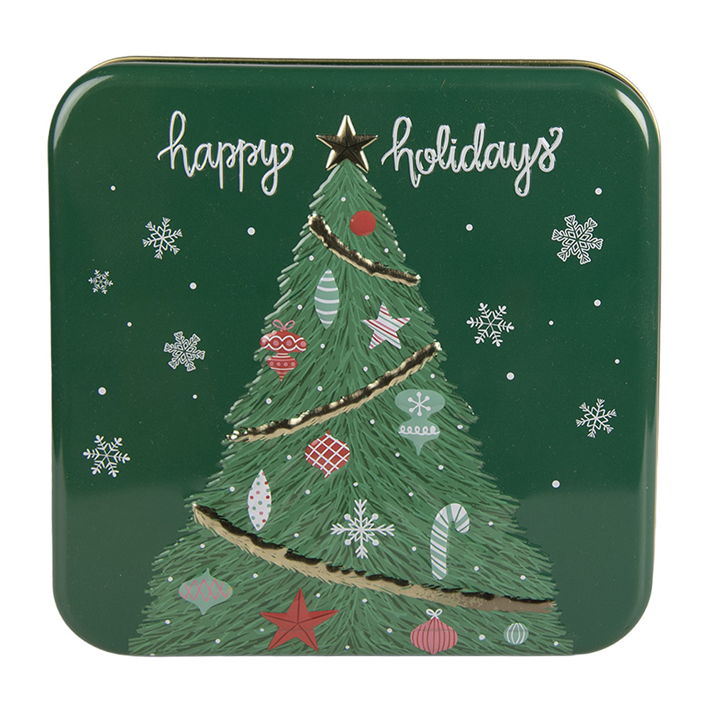 Clayre & Eef   | Blikken Bewaardoos Groen Wit 17x17x6 cm | 6BL0209