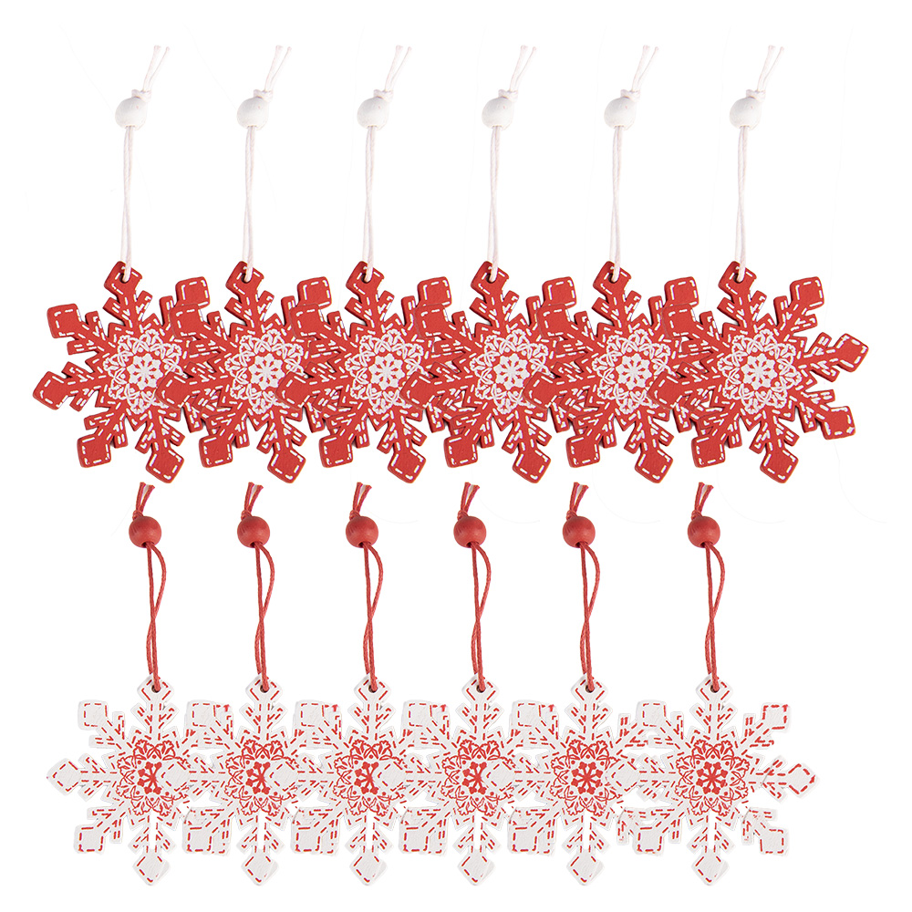 Clayre & Eef   | Decoratie hanger Sneeuwvlok Rood Wit 13x13x1 cm (12) | 6H2486