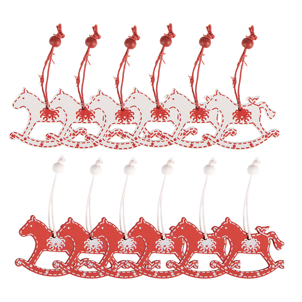 Clayre & Eef   | Decoratie Hanger Hobbelpaard Rood Wit 13x13x1 cm (12) | 6H2487