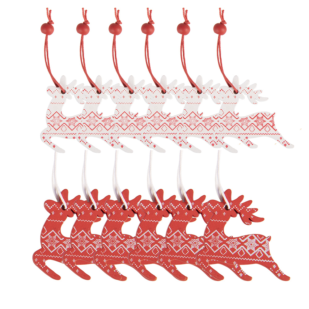 Clayre & Eef   | Decoratie Hanger Rendier Rood Wit 13x13x1 cm (12) | 6H2488