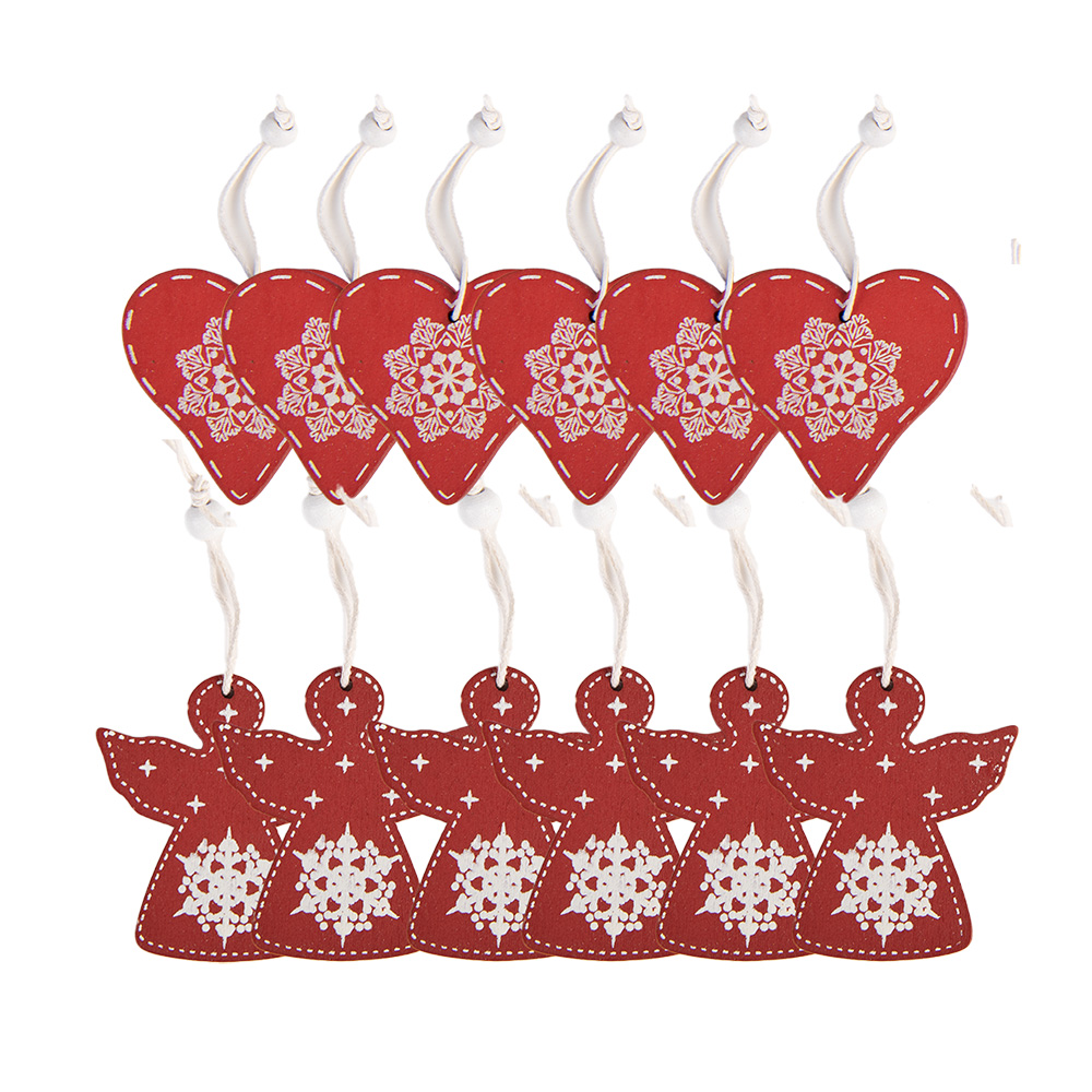 Clayre & Eef   | Decoratie hanger Hart Rood Wit 13x13x1 cm (12) | 6H2489
