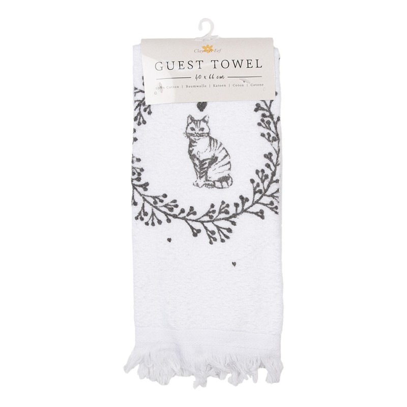 Clayre & Eef   | Gastendoekje Wit Zwart 40x66 cm | CTLGC-2