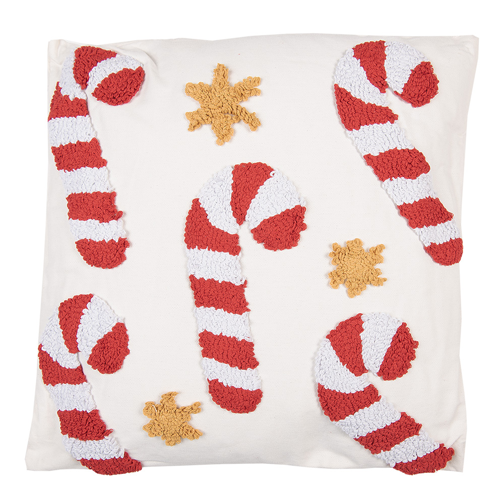 Clayre & Eef   | Kussen gevuld Wit Rood 45x45x4 cm | KG023.134