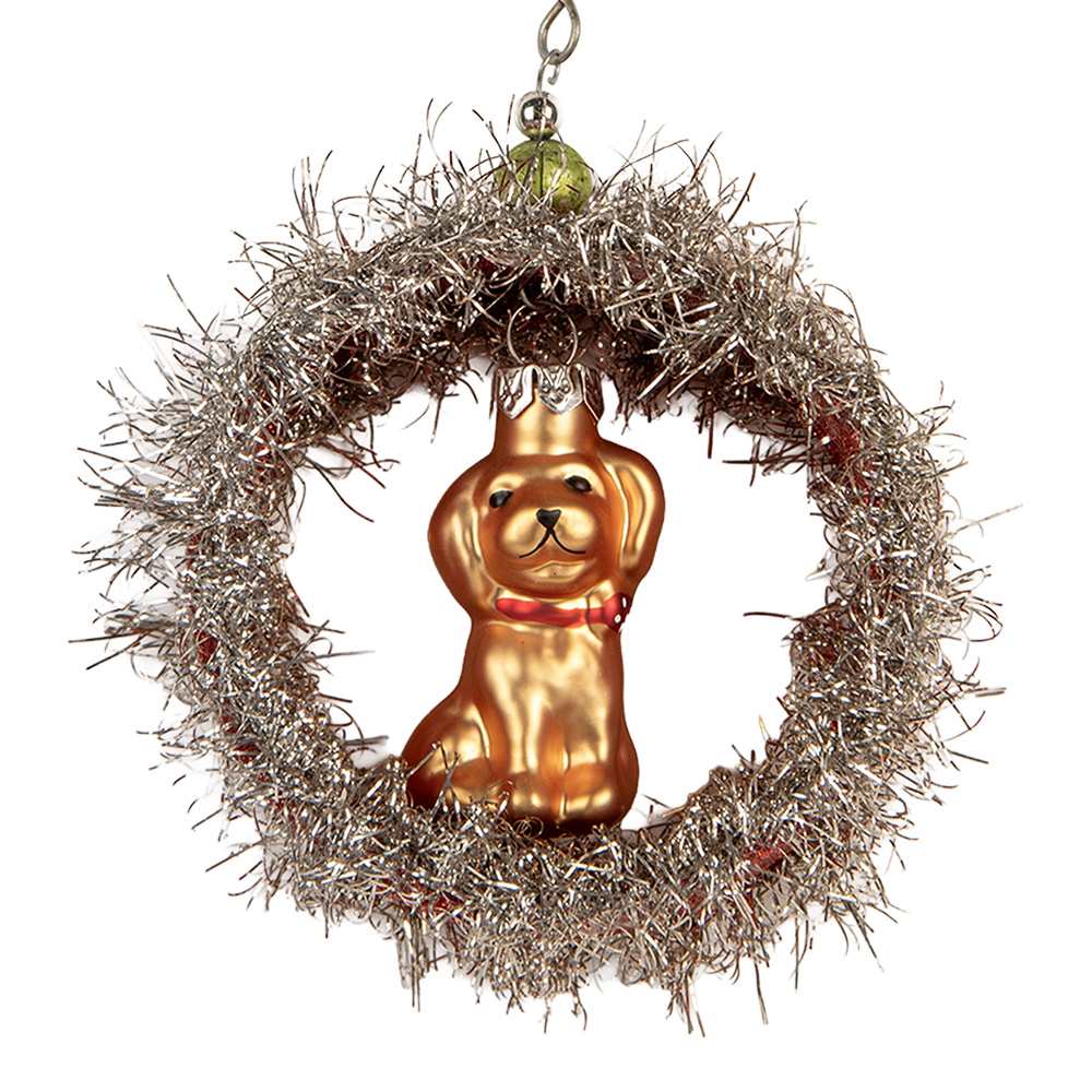 Clayre & Eef   | Kersthanger Zilverkleurig Rood 8x4x9 cm | 66538