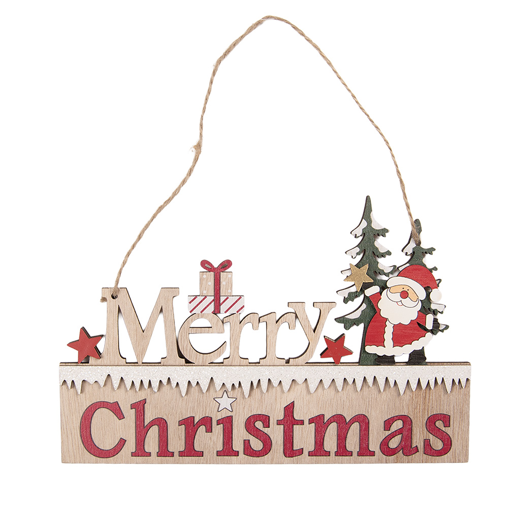 Clayre & Eef   | Decoratie hanger Kerst Beige Rood 22x1x14 cm | 66578