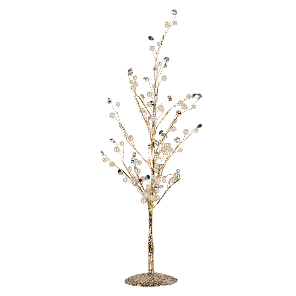 Clayre & Eef   | Decoratie Boompje Goudkleurig Wit 9x9x46 cm | 66638