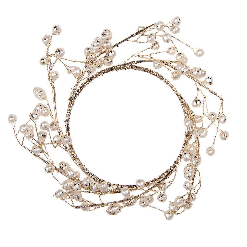 Clayre & Eef   | Decoratie Krans Goudkleurig Wit &Oslash; 17x2 cm | 66641