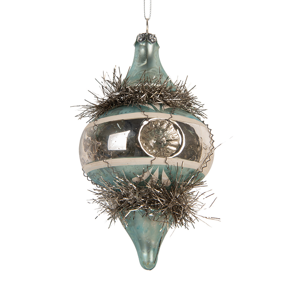 Clayre & Eef   | Kerstbal Blauw Zilverkleurig &oslash; 7x13 cm | 6GL5402