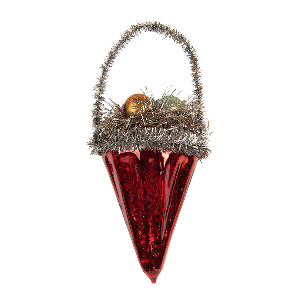 Clayre & Eef   | Kersthanger Rood Zilverkleurig &oslash; 7x10 cm | 6GL5405