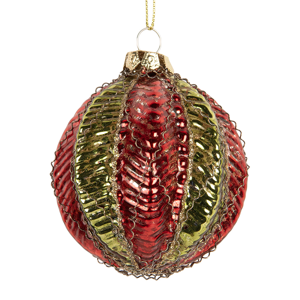 Clayre & Eef   | Kerstbal Goudkleurig Rood &oslash; 7x8 cm | 6GL5418