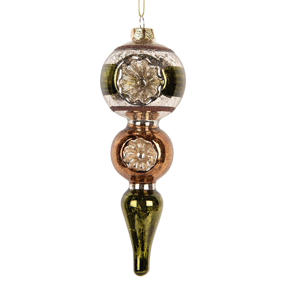 Clayre & Eef   | Kerstbal Groen Bruin &oslash; 6x17 cm | 6GL5420