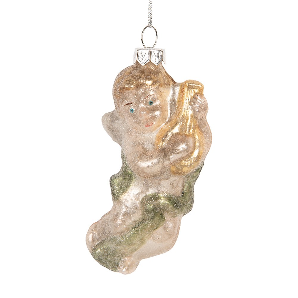 Clayre & Eef   | Kersthanger Zilverkleurig Groen 5x3x10 cm | 6GL5421