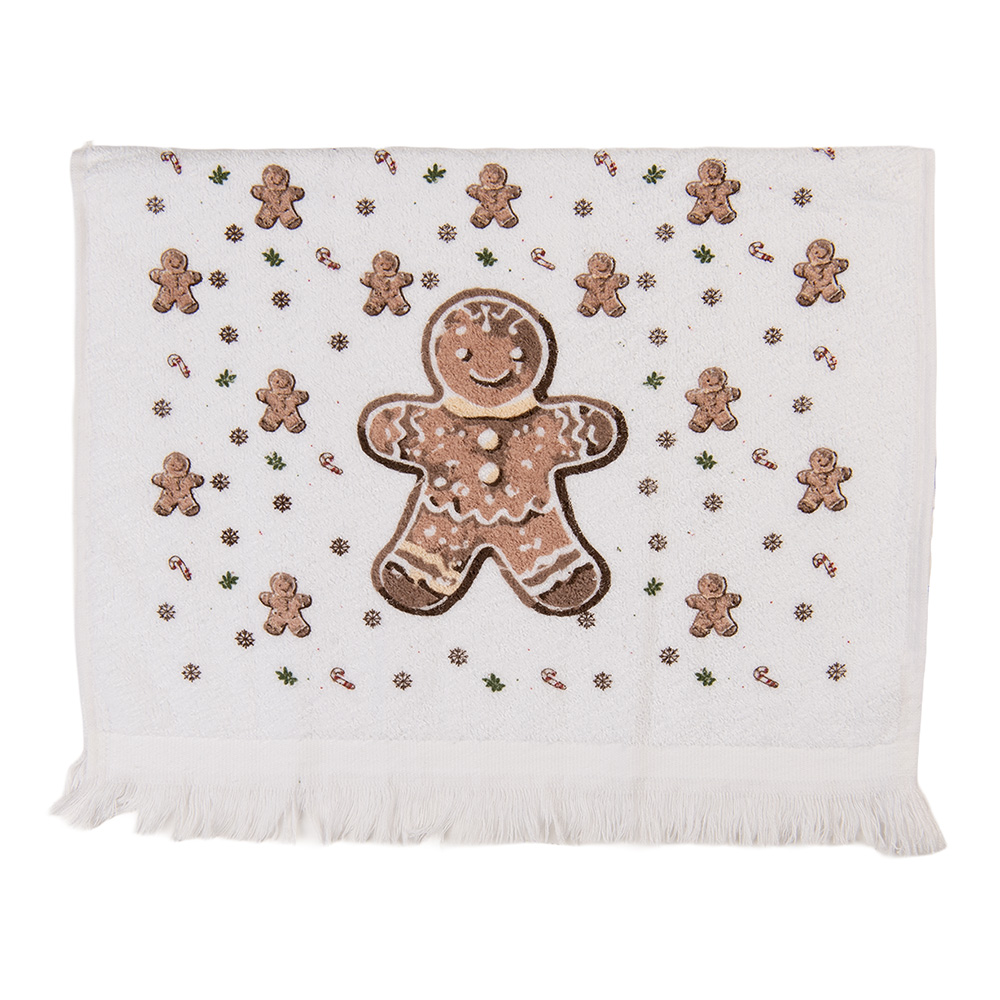 Clayre & Eef   | Gastendoekje Wit Bruin 40x66 cm | CTCGM