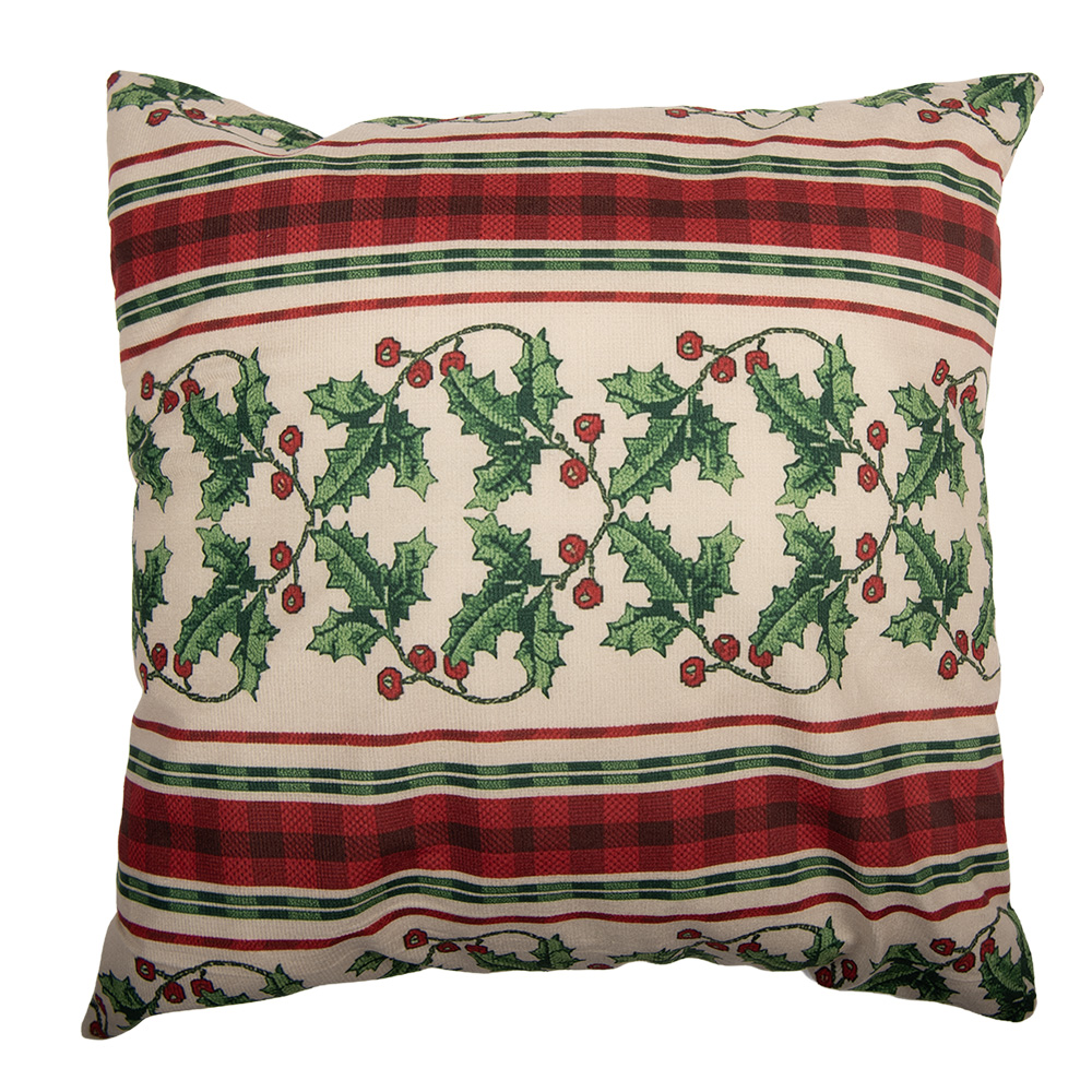 Clayre & Eef   | Kussenhoes Beige Groen 45x45 cm | KT021.461