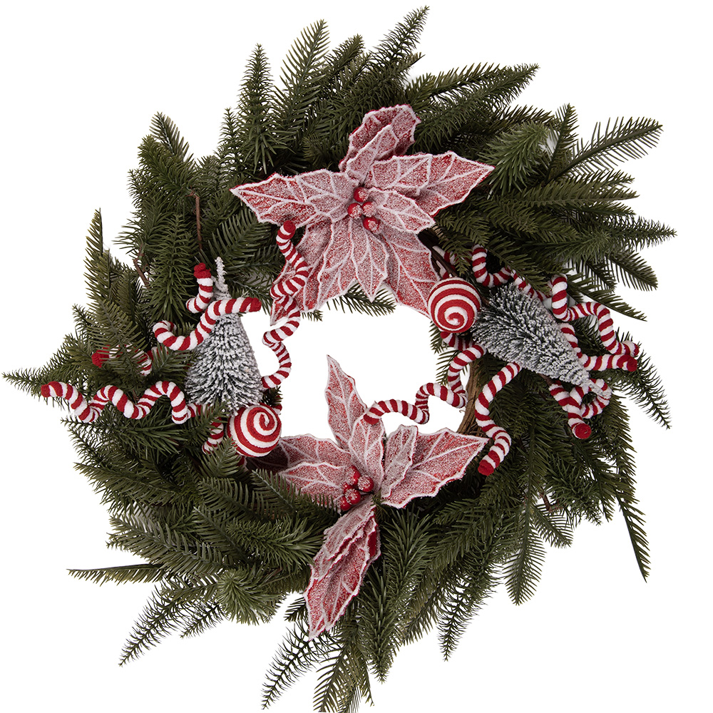 Clayre & Eef   | Kerstdecoratie Krans Groen Rood &oslash; 60x20 cm | 50915
