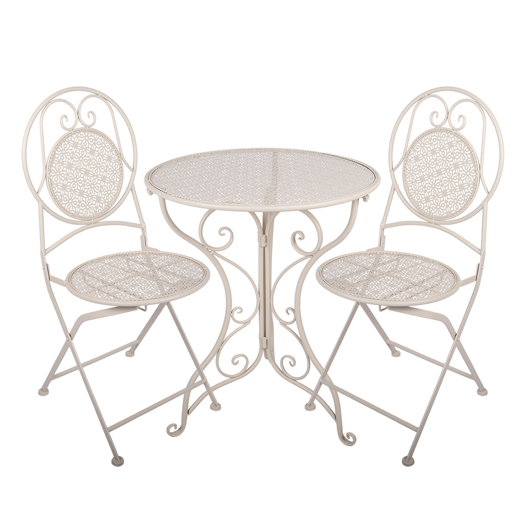 Clayre & Eef   | Bistroset Bistrotafel Bistrostoel 3-delig Wit &oslash; 60x74 / 50x40x92 cm (2) | 5Y1430