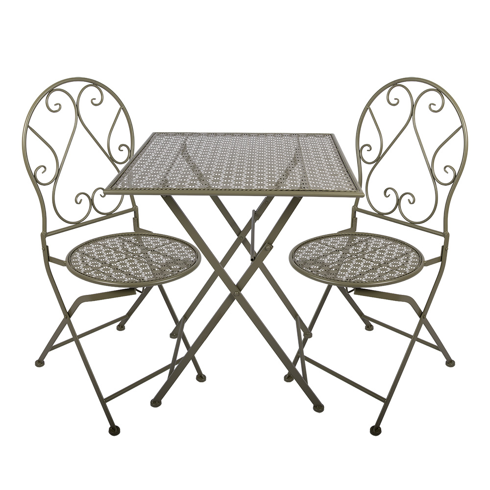 Clayre & Eef   | Bistroset Bistrotafel Bistrostoel 3-delig Groen 60x60x70 / 50x40x93 cm (2) | 5Y1432