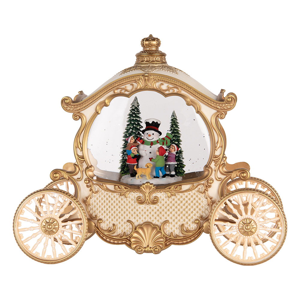 Clayre & Eef   | Muziekdoos Koets met LED Beige Goudkleurig 26x11x20 cm / 3xAA | 6PR6158