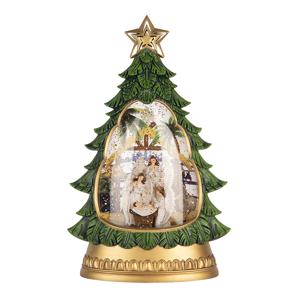 Clayre & Eef   | Sneeuwbol met LED Groen Goudkleurig 20x10x31 cm / 3xAA | 6PR6170