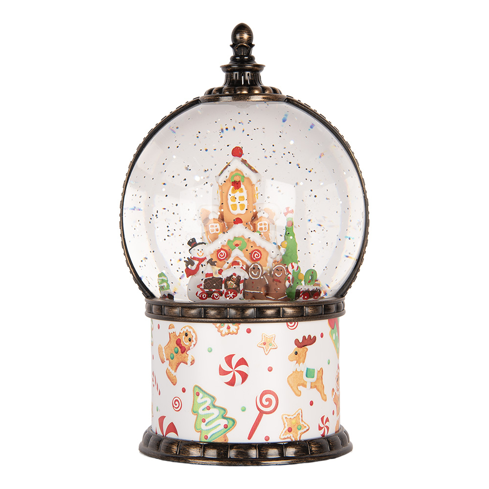 Clayre & Eef   | Sneeuwbol met LED Wit Bruin &oslash; 12x21 cm / 3xAA | 6PR6173