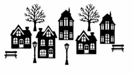 Raamsticker straat met 5 huisjes kerst Herbruikbaar statisch | Rosami Decoratiestickers Raamsticker straat met 5 huisjes kerst Herbruikbaar statisch | Rosami Decoratiestickers