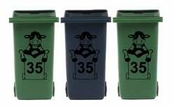 Voordeelset 3 x sticker koe kliko met huisnummer voor afvalcontainer | Rosami Decoratiestickers Voordeelset 3 x sticker koe kliko met huisnummer voor afvalcontainer | Rosami Decoratiestickers