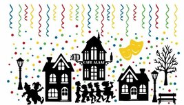 Raamstickerset 156 delig Carnaval silhouet huisjes & confetti herbruikbaar | Rosami Raamstickerset 156 delig Carnaval silhouet huisjes & confetti herbruikbaar | Rosami