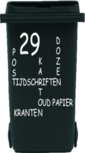 Kliko Sticker voor papier container met huisnummer | Rosami Decoratiestickers Kliko Sticker voor papier container met huisnummer | Rosami Decoratiestickers