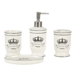 Clayre & Eef | Badkamerset Set van 4 Kroon Beige 15x10x2 cm/7x6x19 cm/7x6x11 cm/7x6x11 cm | 64774 Clayre & Eef | Badkamerset Set van 4 Kroon Beige 15x10x2 cm/7x6x19 cm/7x6x11 cm/7x6x11 cm | 64774