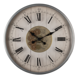 Clayre & Eef   | Wandklok Zilverkleurig ø 60x8 cm / 3xAA | 5KL0197