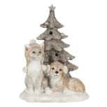 Clayre & Eef | Kerstdecoratie Beeld Honden en kat Wit, Grijs LED 11x9x15 cm | 6PR4628 Clayre & Eef | Kerstdecoratie Beeld Honden en kat Wit, Grijs LED 11x9x15 cm | 6PR4628