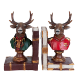 Clayre & Eef   | Boekensteunen Set van 2 Bruin, Rood, Groen, Wit 14x13x18 cm | 6PR0923