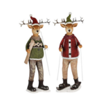Set van 2 decoratiebeelden rendieren op / met ski's groen rood 29 x 12 x 9 cm | Dekoratief Winterdecoratie | A205717 Set van 2 decoratiebeelden rendieren op / met ski's groen rood 29 x 12 x 9 cm | Dekoratief Winterdecoratie | A205717