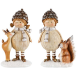 Set 2 van decoratiebeelden kindje met rendier & eekhoorn 18 x 11 x 6 cm | Dekoratief Winterdecoratie | A215888 Set 2 van decoratiebeelden kindje met rendier & eekhoorn 18 x 11 x 6 cm | Dekoratief Winterdecoratie | A215888