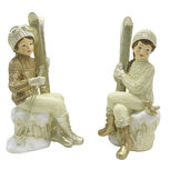 Clayre & Eef | Kerstdecoratie Beeld set van 2 Kinderen Beige Goudkleurig 10x7x18 cm | 6PR4798 Clayre & Eef | Kerstdecoratie Beeld set van 2 Kinderen Beige Goudkleurig 10x7x18 cm | 6PR4798