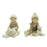 Clayre & Eef | Kerstdecoratie Beeld set van 2 Kinderen Beige Goudkleurig 7x7x9 cm | 6PR4801 Clayre & Eef | Kerstdecoratie Beeld set van 2 Kinderen Beige Goudkleurig 7x7x9 cm | 6PR4801