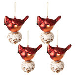 Clayre & Eef | Kerstbal Vogel Rood, Wit set 4 11x6x11 cm | 6GL3958 Clayre & Eef | Kerstbal Vogel Rood, Wit set 4 11x6x11 cm | 6GL3958