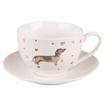 Clayre & Eef | Kop en schotel Beige Bruin 12x9x6 cm / ø 14x2 cm / 200 ml | DHLKS Clayre & Eef | Kop en schotel Beige Bruin 12x9x6 cm / ø 14x2 cm / 200 ml | DHLKS