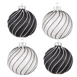 Clayre & Eef | Kerstballen set van 4 Zwart Grijs ø 8x8 cm | 6GL4132 Clayre & Eef | Kerstballen set van 4 Zwart Grijs ø 8x8 cm | 6GL4132