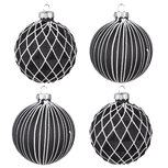 Clayre & Eef | Kerstballen set van 4 Zwart Wit ø 8x8 cm | 6GL4133 Clayre & Eef | Kerstballen set van 4 Zwart Wit ø 8x8 cm | 6GL4133