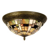 Clayre & Eef | Plafondlamp Tiffany Groen, Bruin, Beige ø 38x19 cm E14/max 2x40W | 5LL-5348 Clayre & Eef | Plafondlamp Tiffany Groen, Bruin, Beige ø 38x19 cm E14/max 2x40W | 5LL-5348